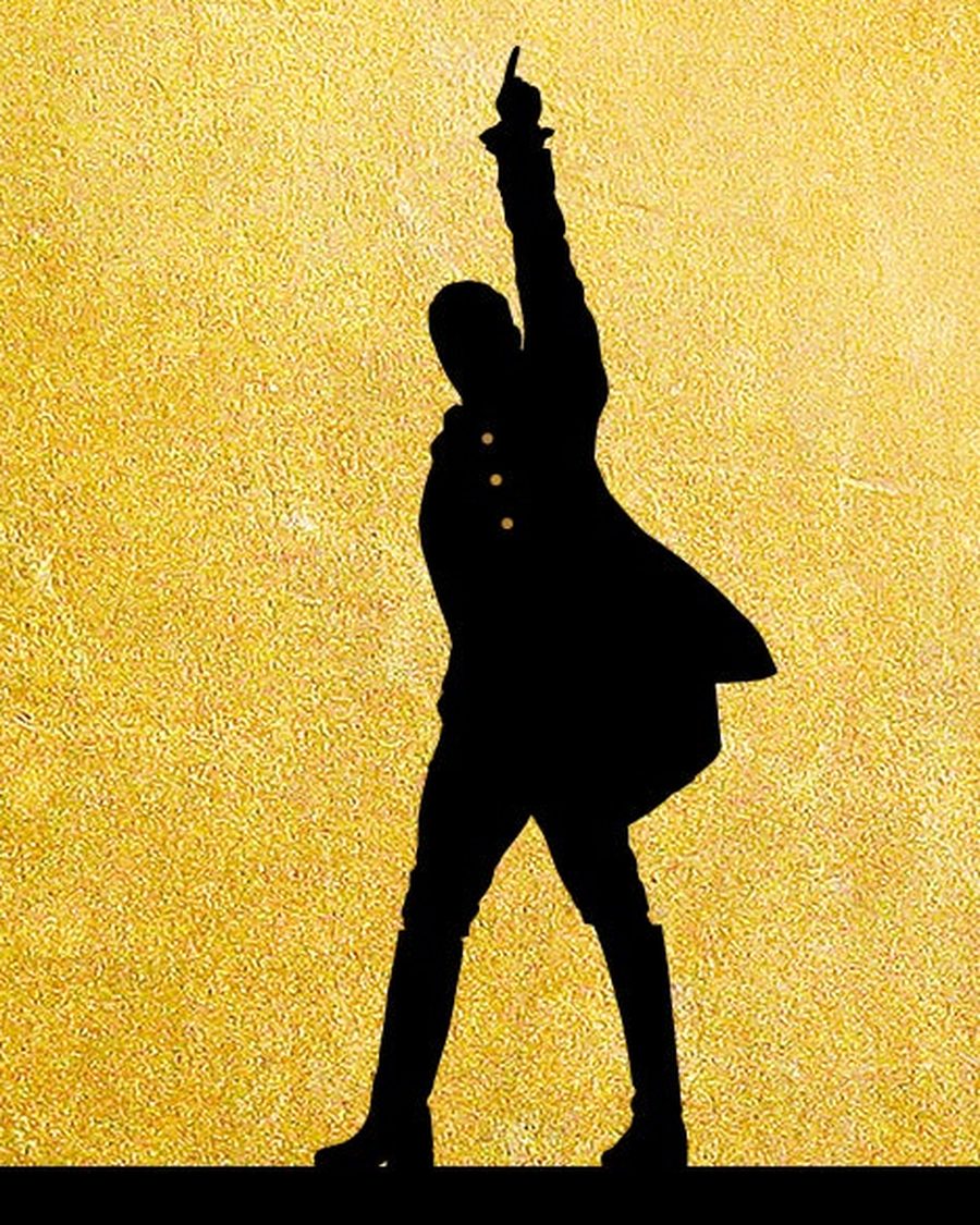 Hamilton's logo: a silhouetted figure pointing skyward atop a black star on gold - the official production image